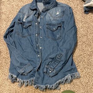 Denim Frayed Hem Jacket